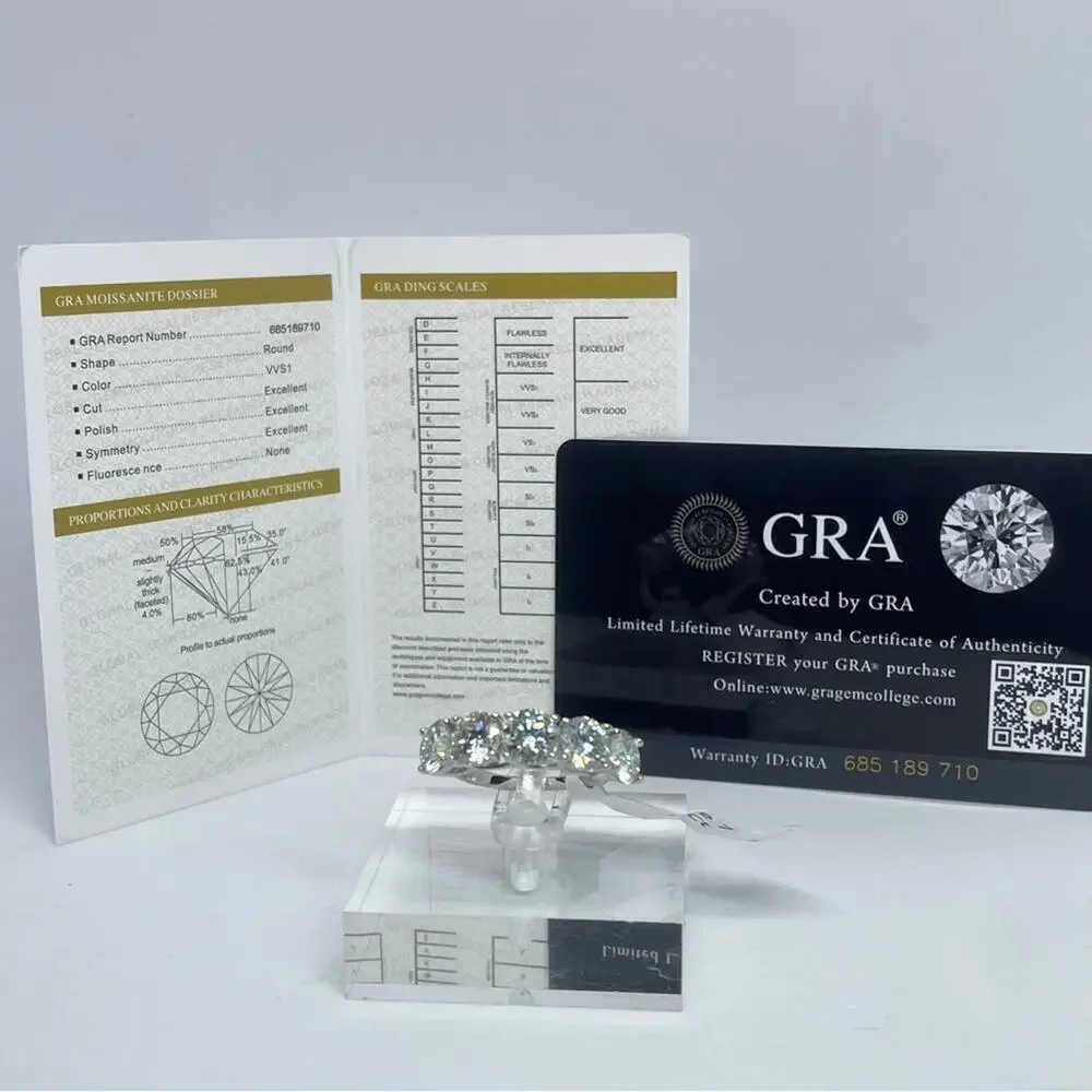 Moissanite Diamond Ring Band 5 Year Anniversary Wedding Ring 5 Stone 1.5 Ct 925 - Picture 2 of 7